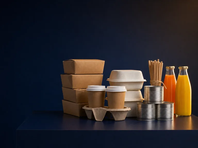 Example trade goods: kraft food boxes, bagasse food containers, paper cups, paper straws, food cans and bottled juice.